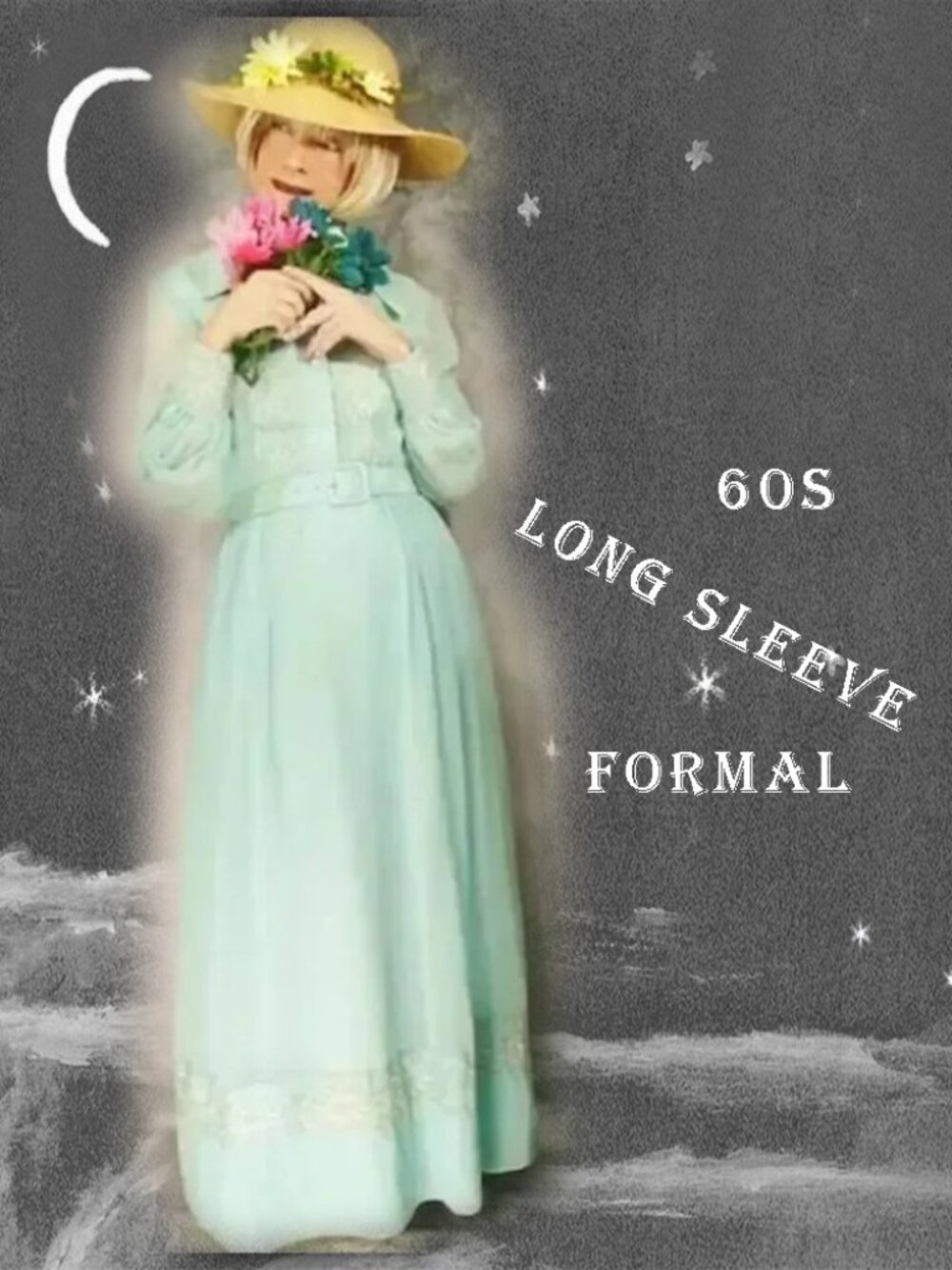 Formal Gown Long Sleeve Shirtwaist Vintage Maxi Dress Bride Mother Groom Mother